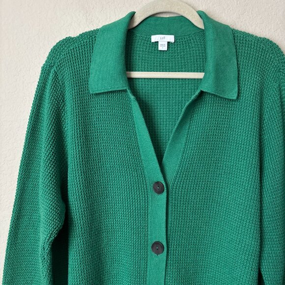 J. Jill Knit Green Button Up Cotton Blend Cardigan Sweater - Picture 3 of 11